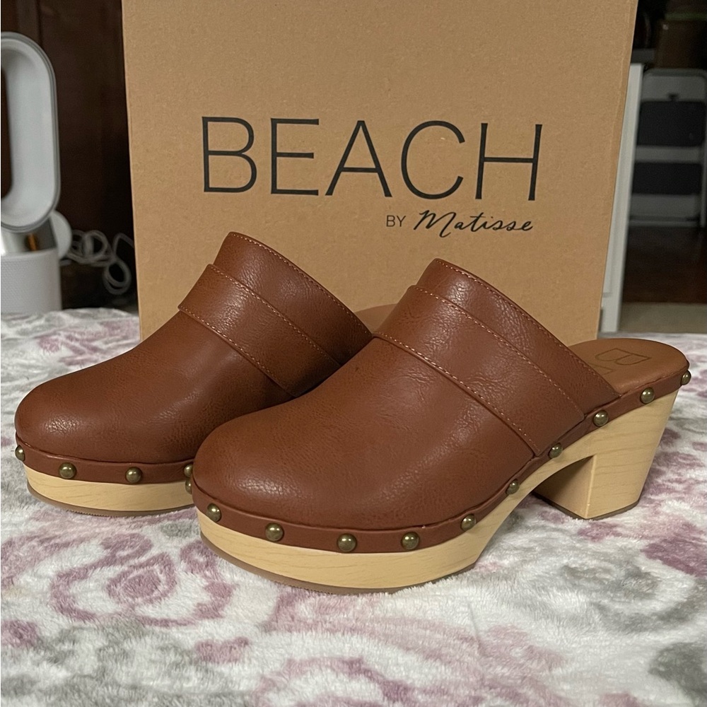 Matisse Brown Leather Mules with Wooden Heel